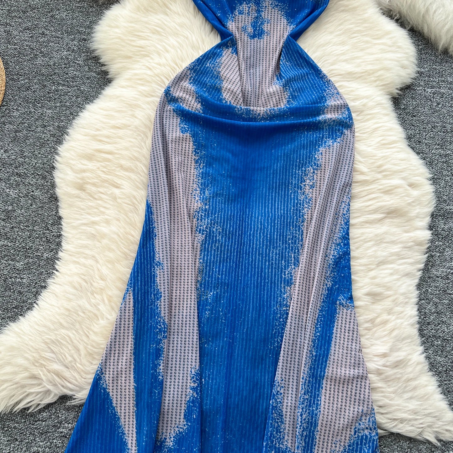 Slim Fit Mesh Colorblock Maxi Dress – Sleeveless Halter Style