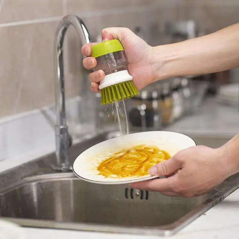 Soap Dispensing Dish Brush – With Holder Base