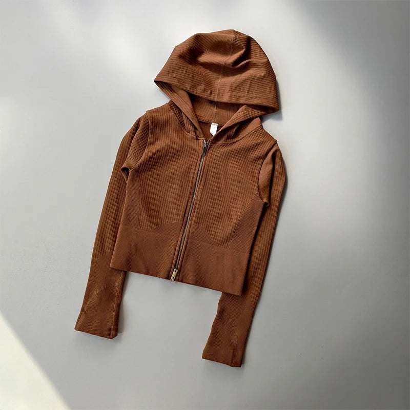 Women's Slim Fit Hooded Sports Jacket – Long Sleeve Zip-Up Activewear