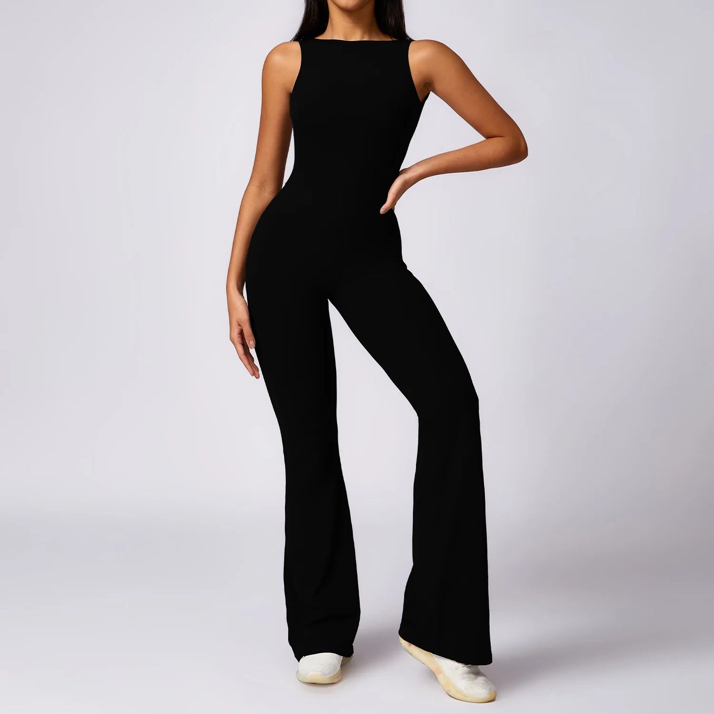Women's Scrunch Butt Yoga Jumpsuit – Wide-Leg Stretch Bodysuit for Training