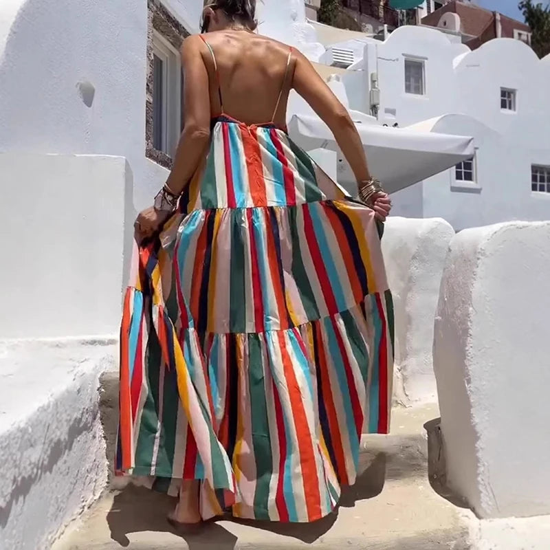 Rainbow Stripe Summer Dress – Vibrant & Chic Sleeveless Maxi