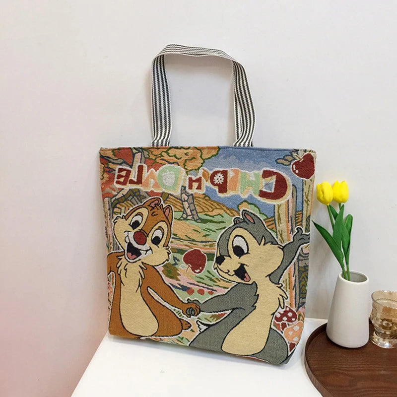 Stitch Canvas Shoulder Bag – Retro Disney Cartoon Tote for Shopping & Storage