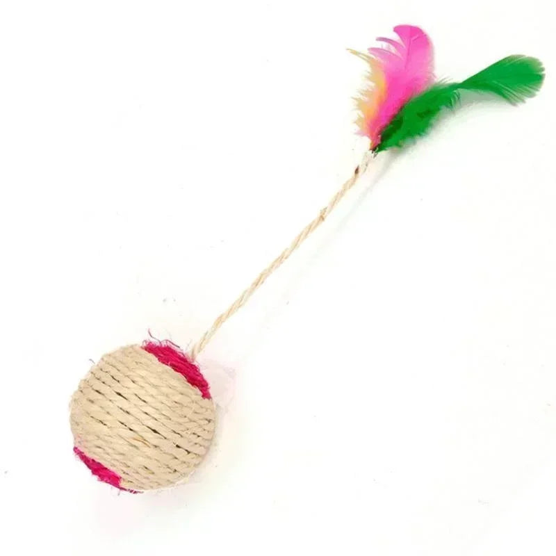Interactive Sisal Ball Cat Toy with Feathers