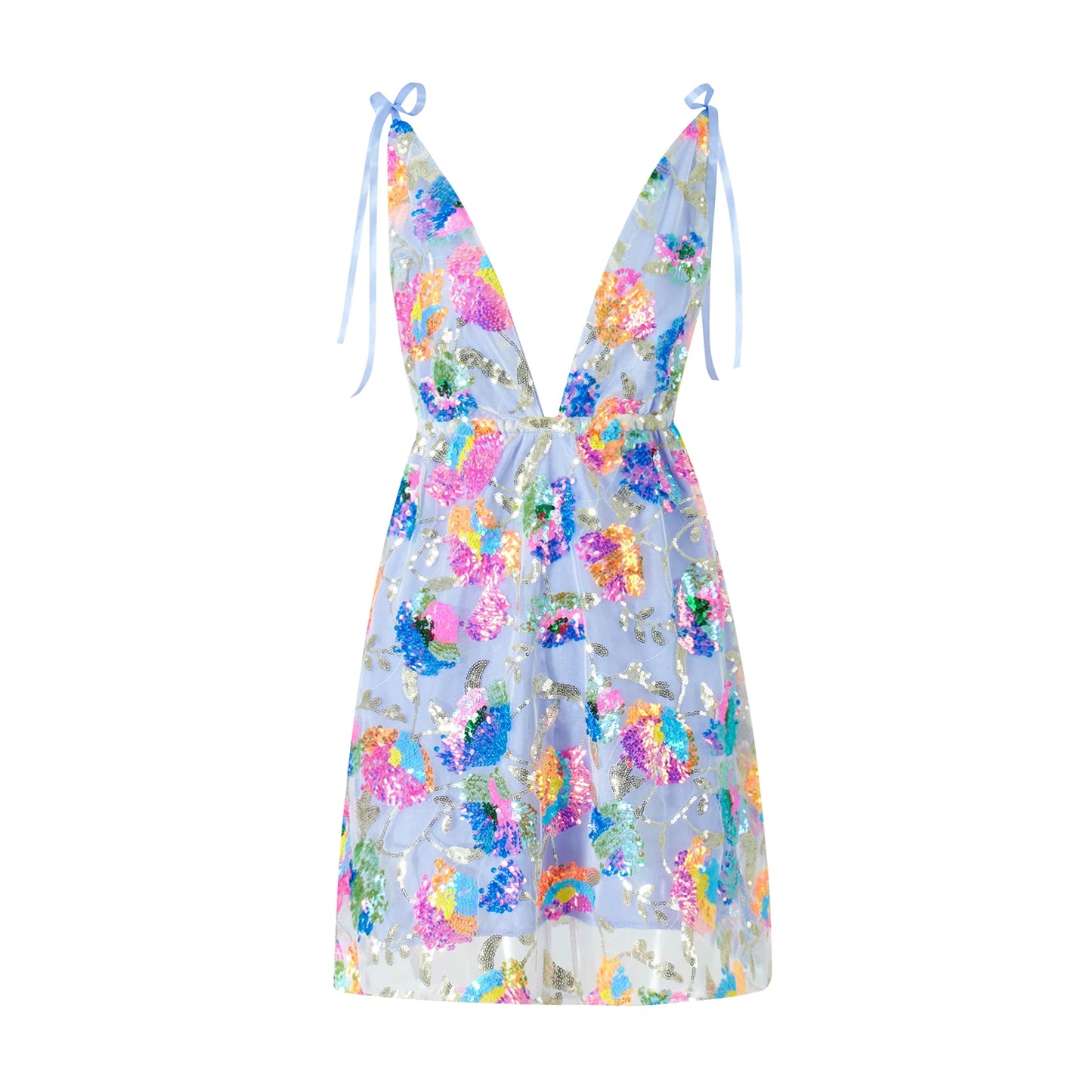 Sparkly Floral Sequin Mini Dress – Backless Summer Partywear