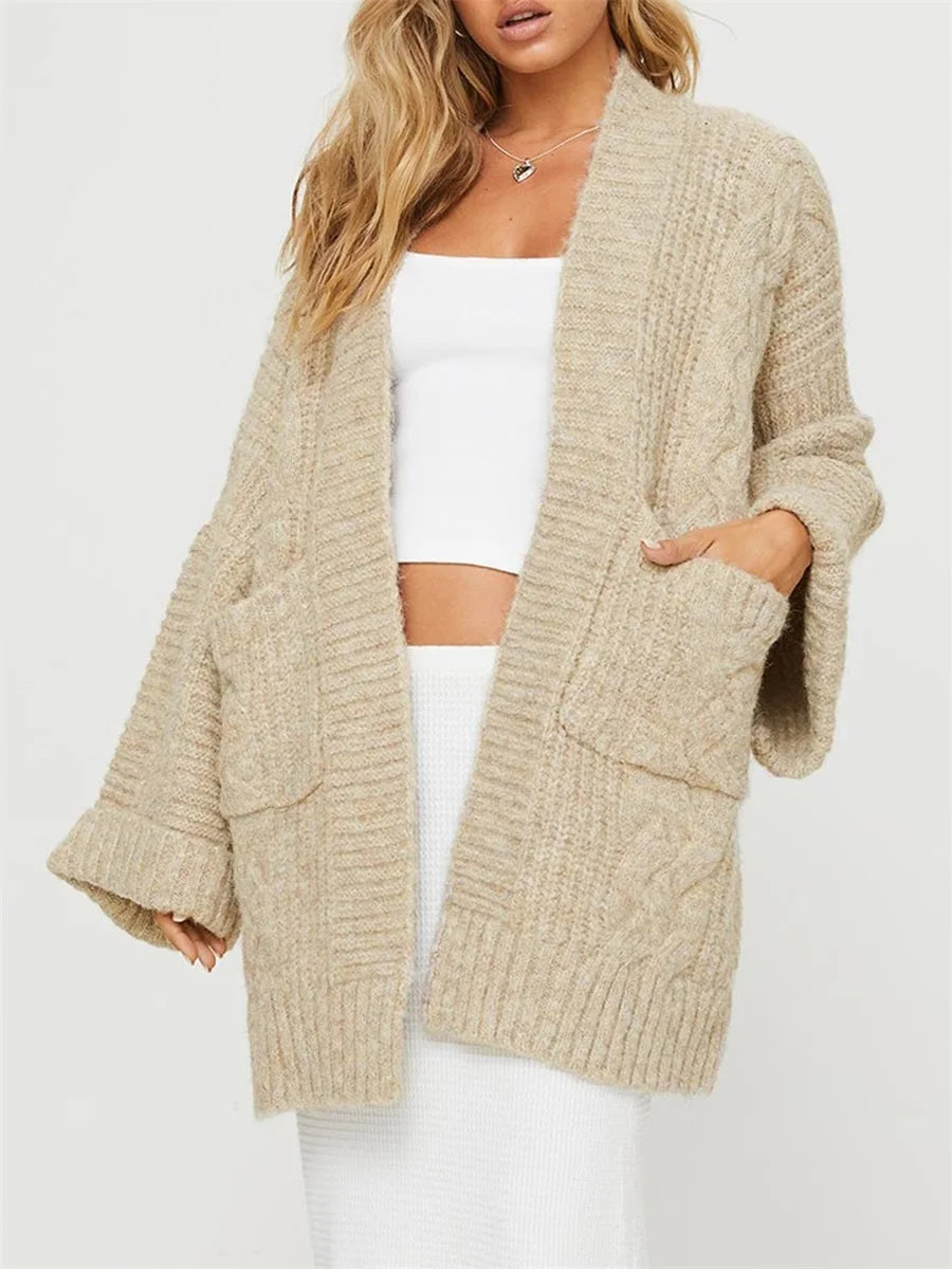 Chunky Cable Knit Open Front Cardigan