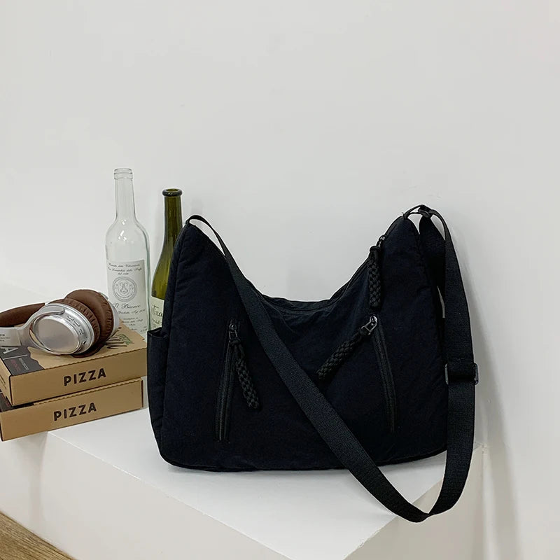 Trendy Women’s Large Crossbody Fabric Bag – Solid Color Student Style Shoulder Tote