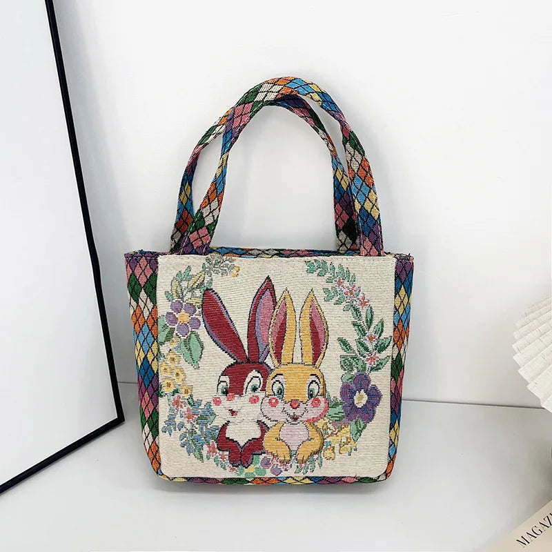 Retro Cartoon Canvas Shoulder Bag – Mickey, Minnie & Pooh Stylish Tote for Shopping & Daily Use