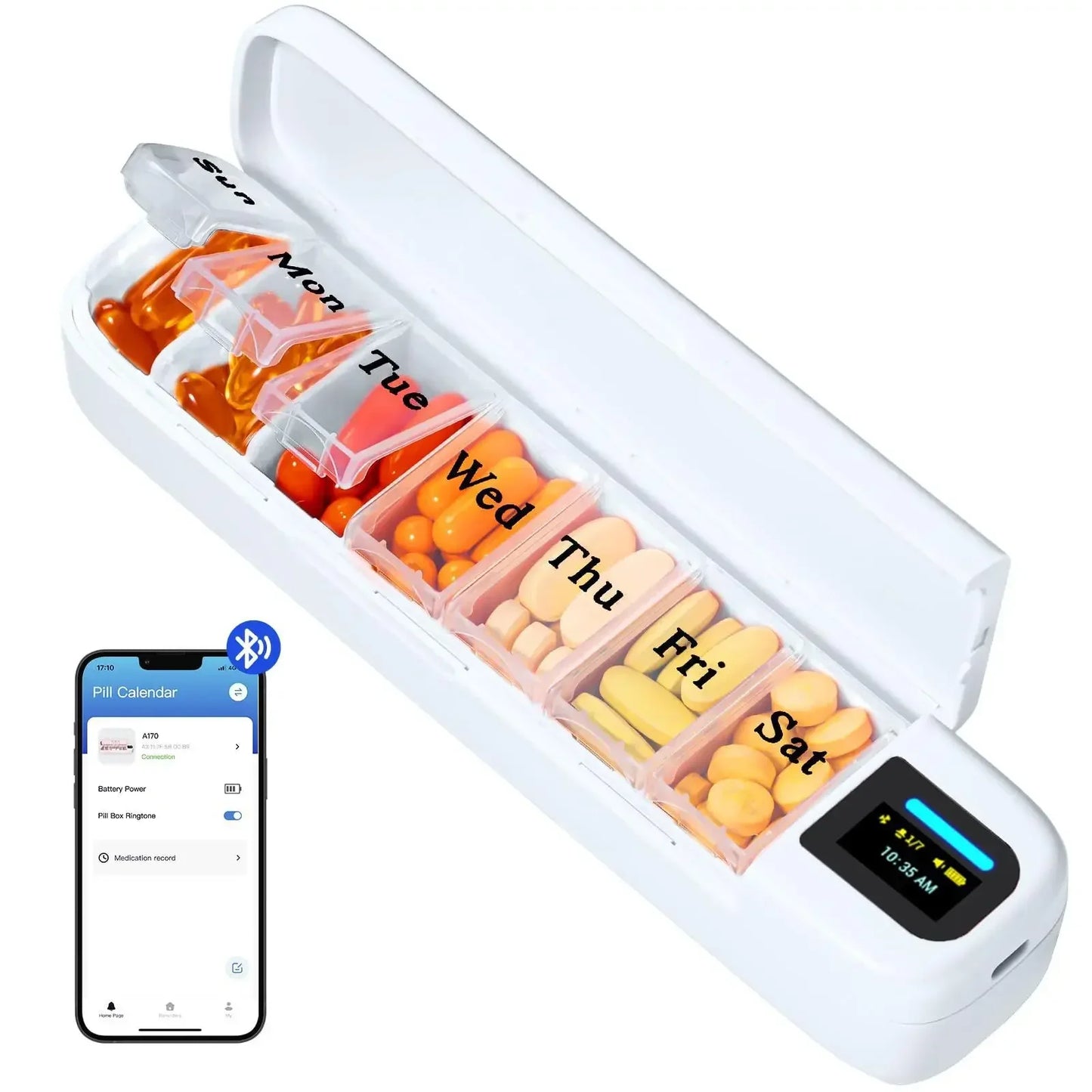 Smart Bluetooth Pill Organizer – Weekly Electronic Medicine Box with Timer and App Reminder