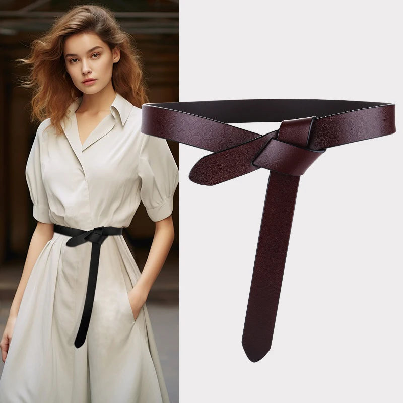 Soft Leather Tie Belt with Vintage Knot Design