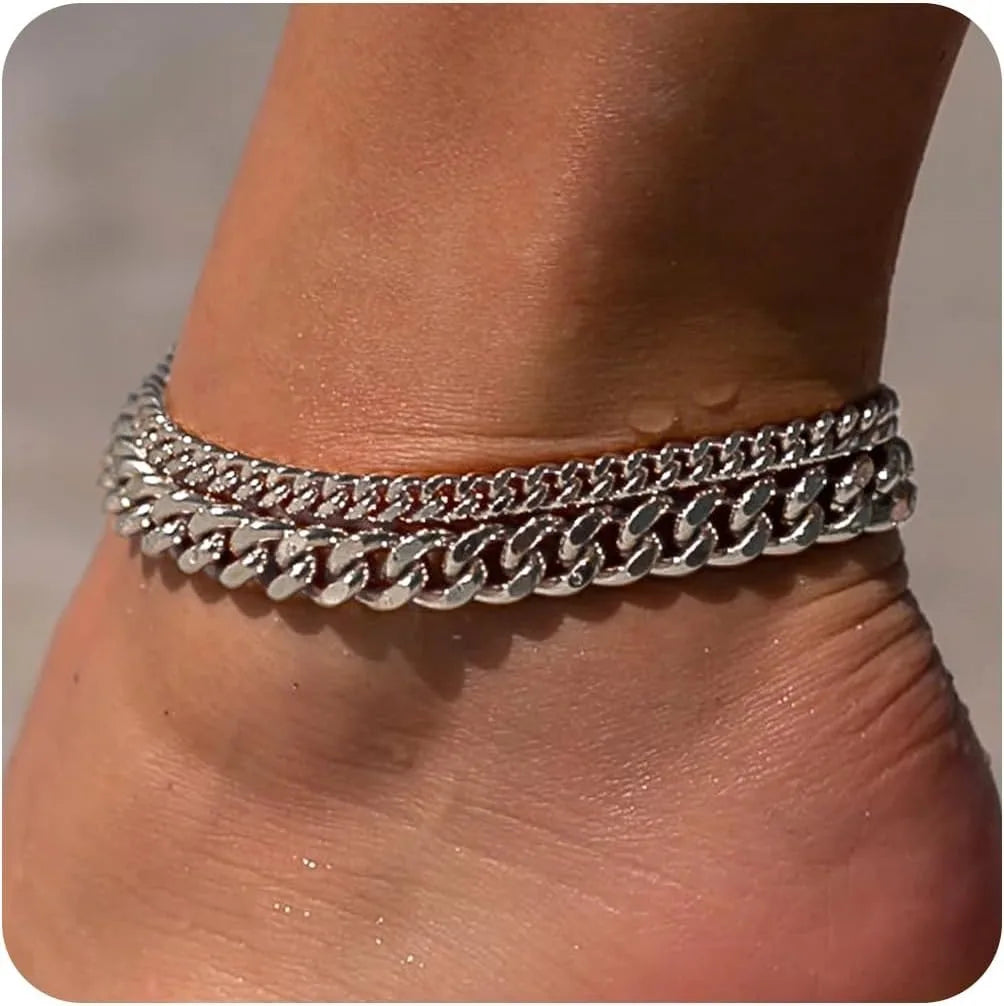 Minimalist Cuban Link Anklet – Gold & Silver