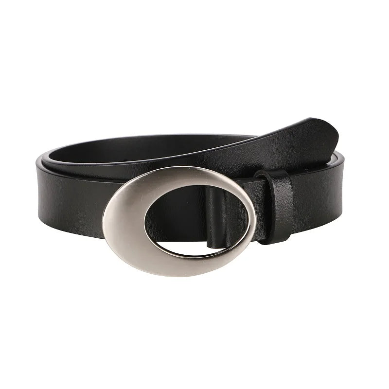 Genuine Leather Belt with Silver Buckle for Women