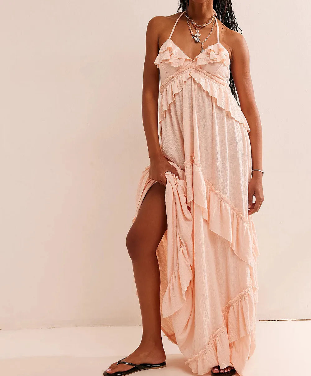 Boho Flow Ruffle Maxi Dress