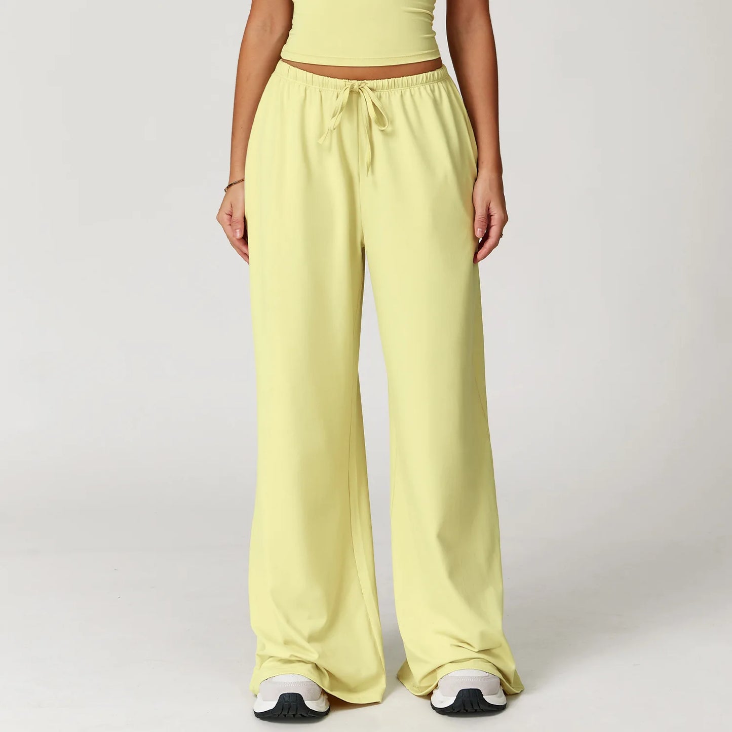 High-Waist Wide-Leg Yoga Pants with Drawstring – Multi Colors