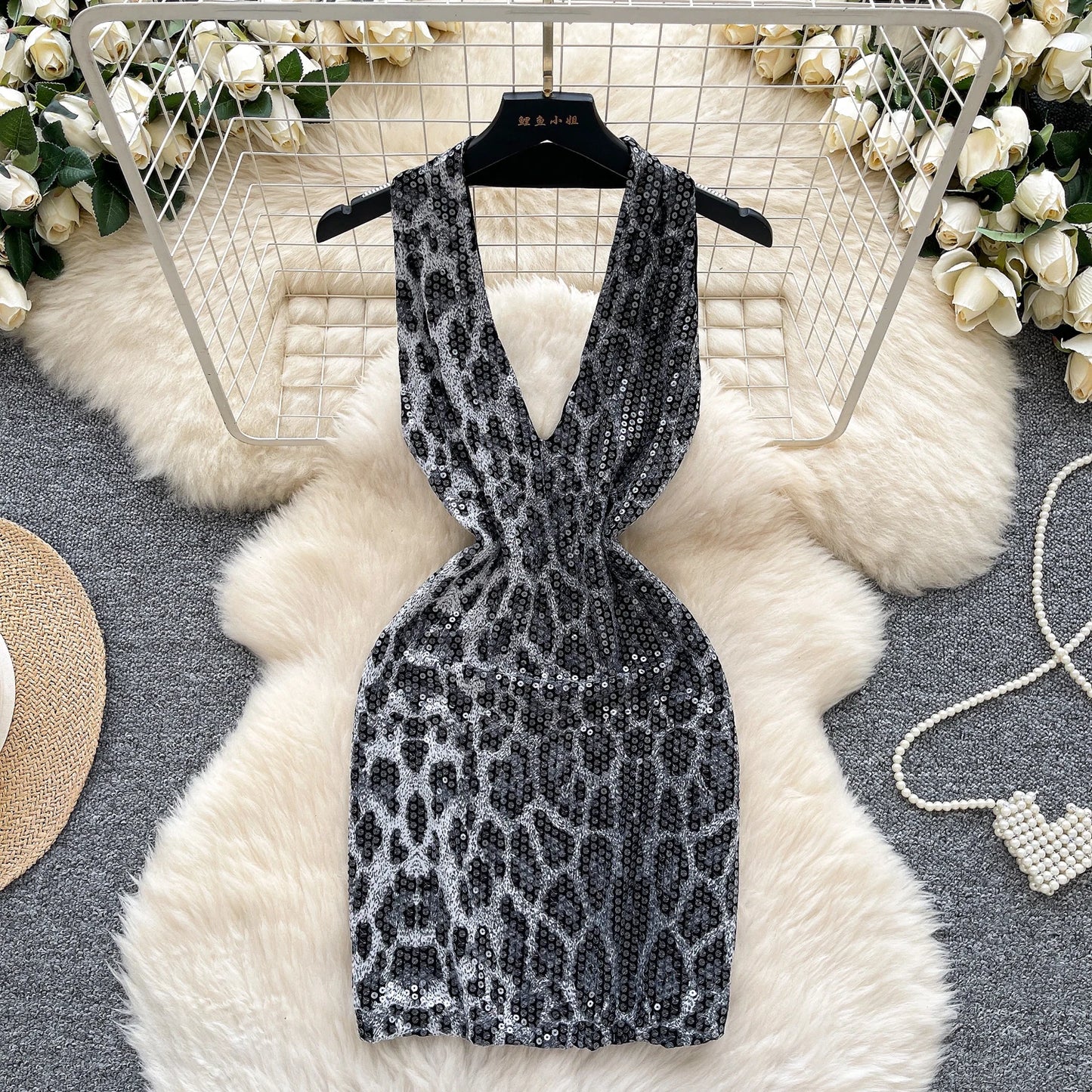 Leopard Print Halter Bodycon Dress