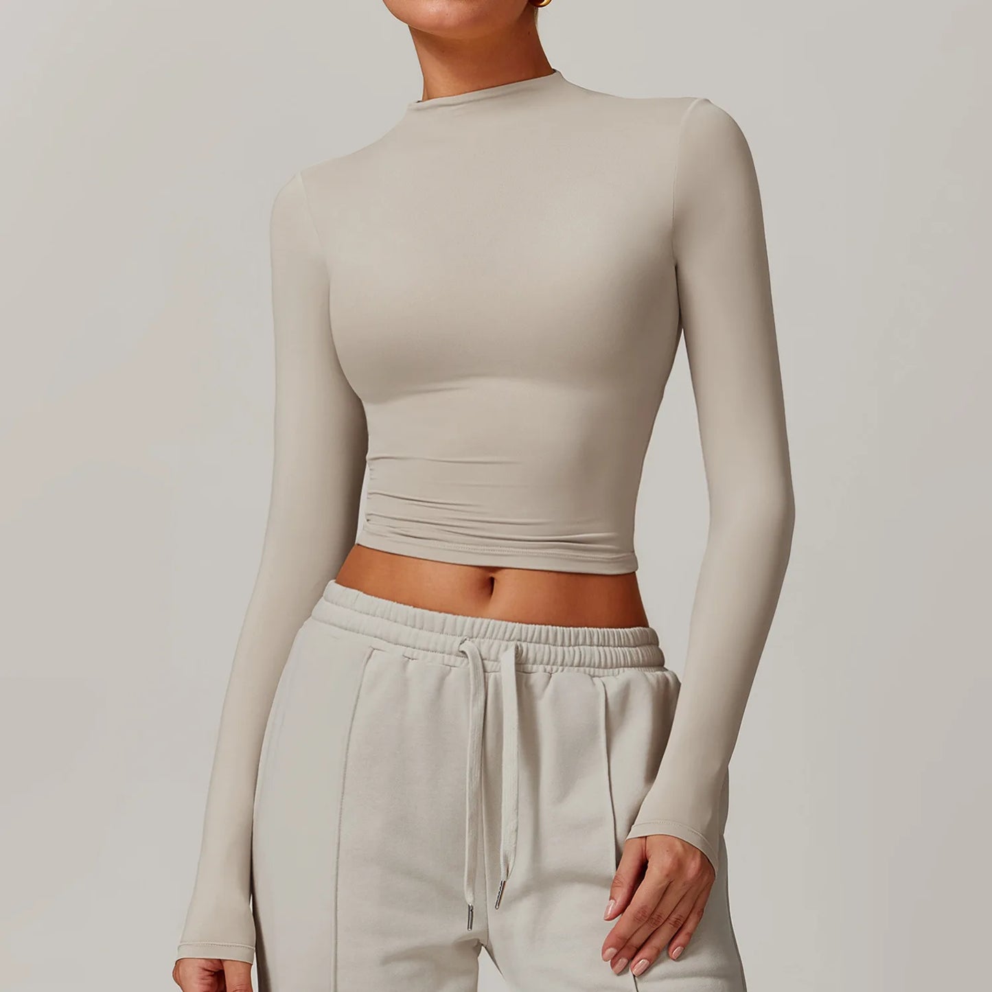 Women's Crop Top – High Neck Long Sleeve Sports Shirt for Yoga & Fitness