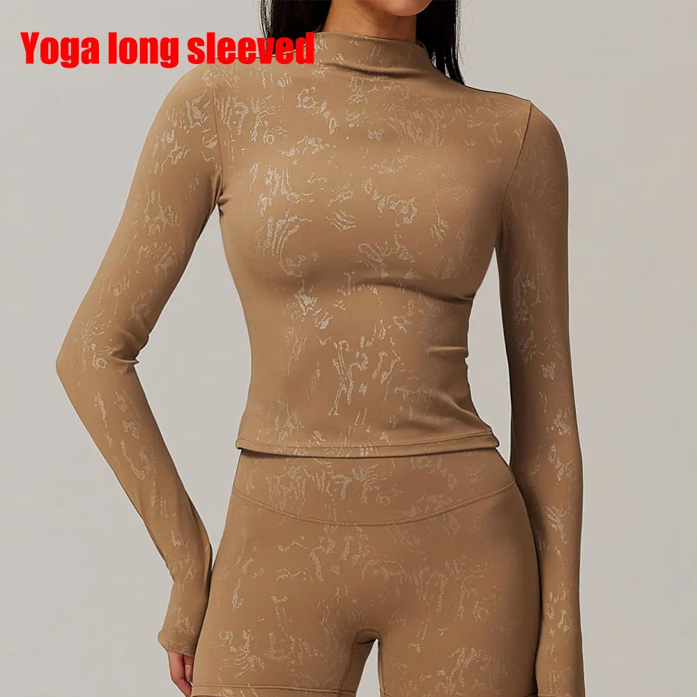 Printed Long Sleeve Yoga Top – Push Up Dry Fit Elastic Fitness Shirt