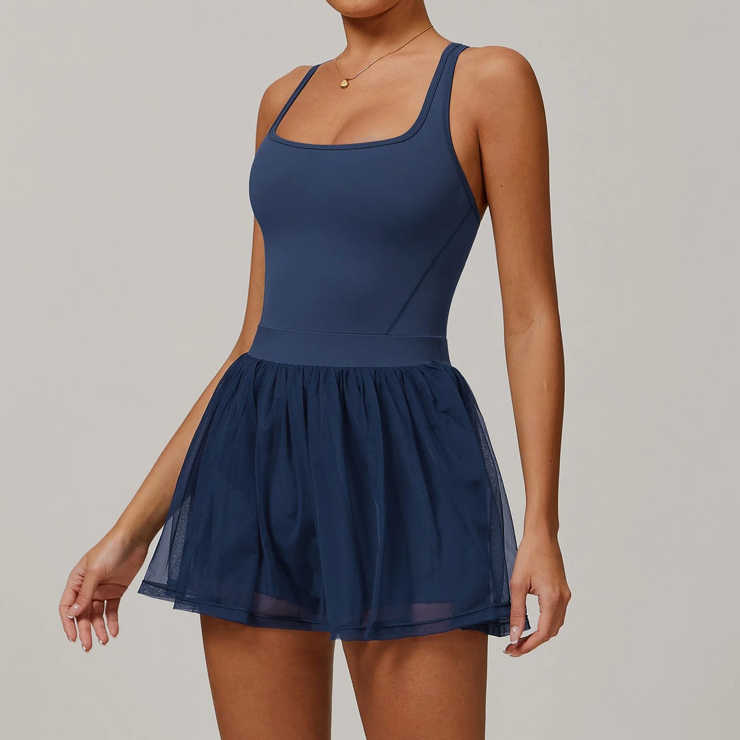 Women's One-Piece Sports Jumpsuit with Skirt – Gym & Yoga Outfit