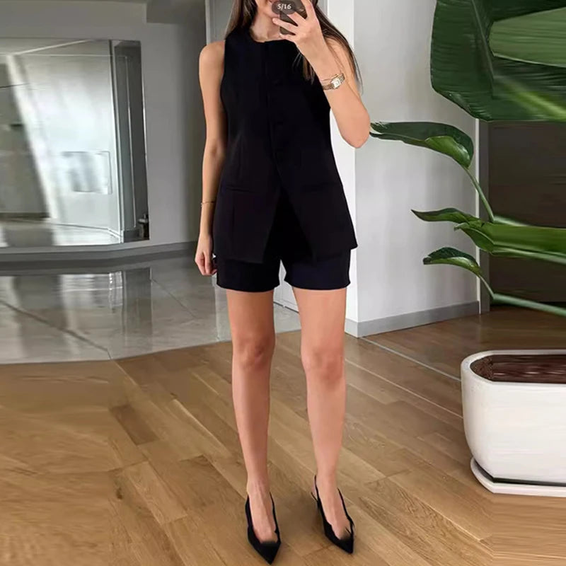 Sleeveless Vest and Shorts Suit Set