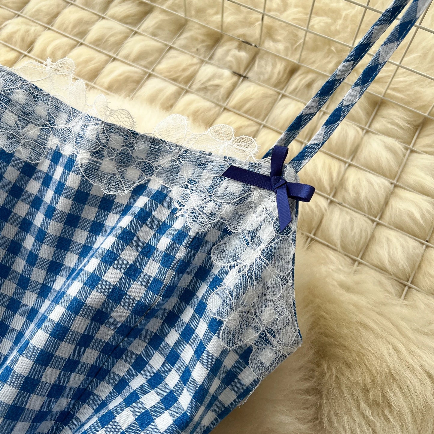 Blue Plaid Lace-Trim Vintage Sundress