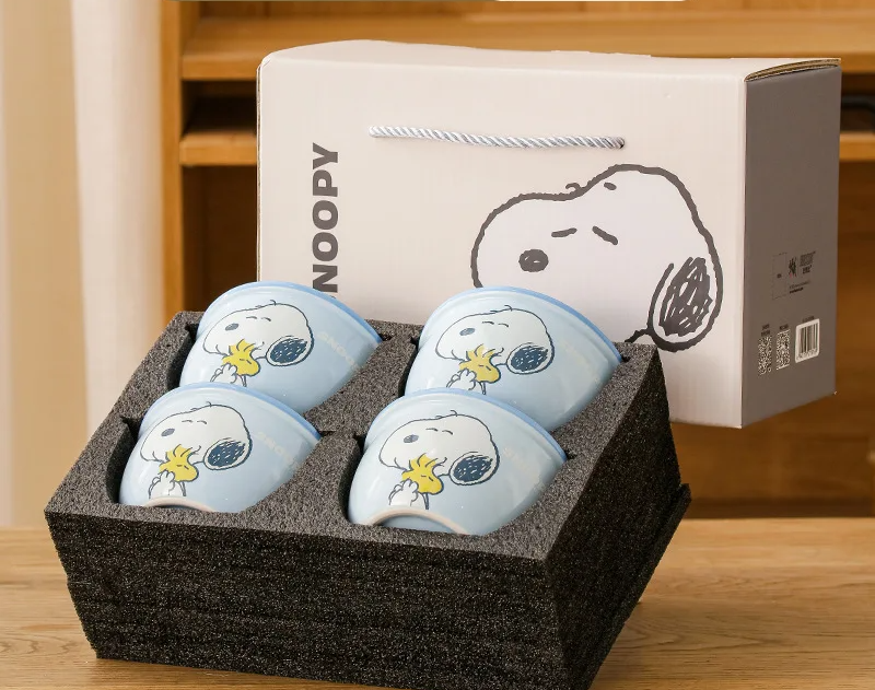 Snoopy Cartoon Ceramic Bowl Set – 4pcs, 400ml