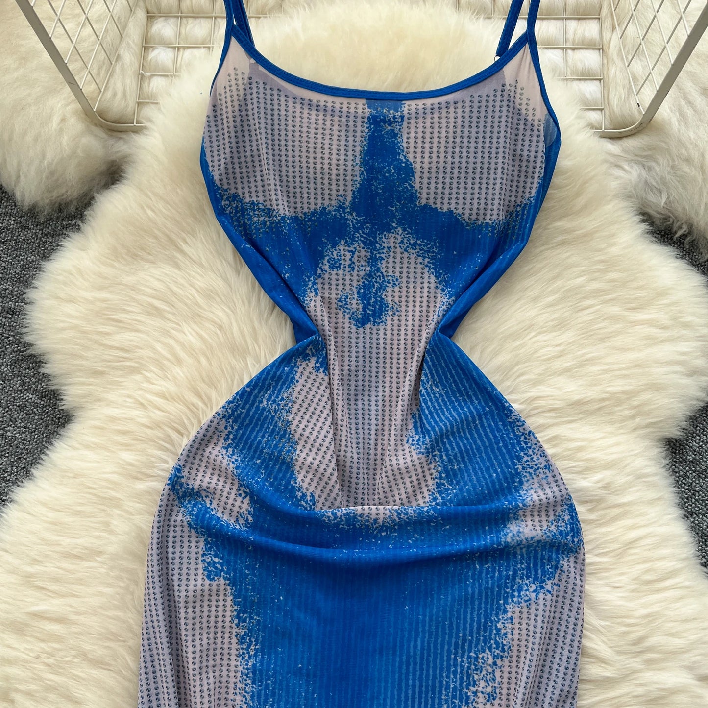 Slim Fit Mesh Colorblock Maxi Dress – Sleeveless Halter Style