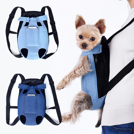Denim Pet Carrier Backpack – Stylish & Comfortable Travel for Pets
