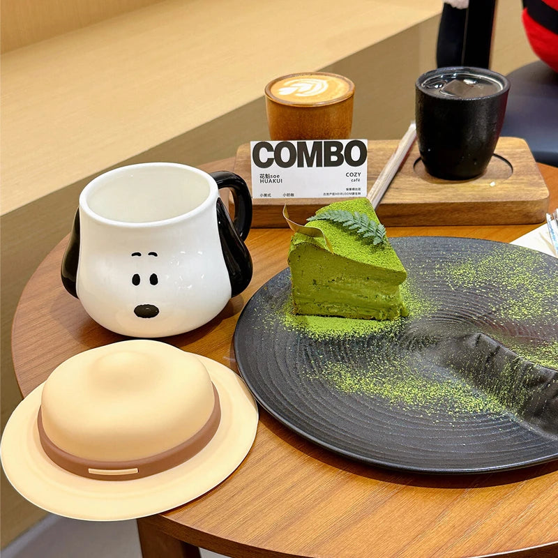 500ml Snoopy Ceramic Mug with Straw Hat Lid