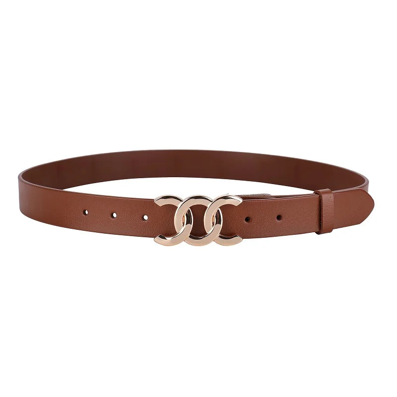 Luxury Leather Belt with Metal Buckle for Women
