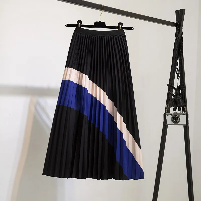 Women’s Cartoon Print Pleated Skirt – High Waist Big Swing Skirt