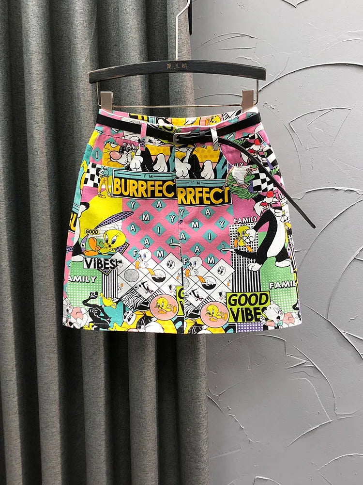 Y2K Cartoon Print Mini Skirt