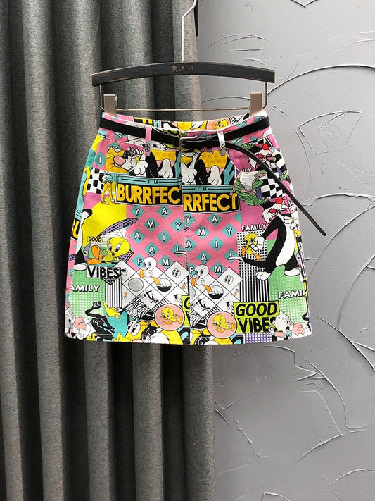 Y2K Cartoon Print Mini Skirt