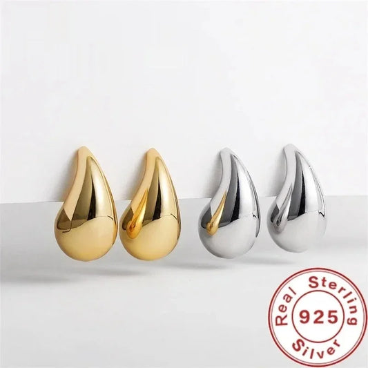Glossy Teardrop Dome Earrings – Gold or Silver