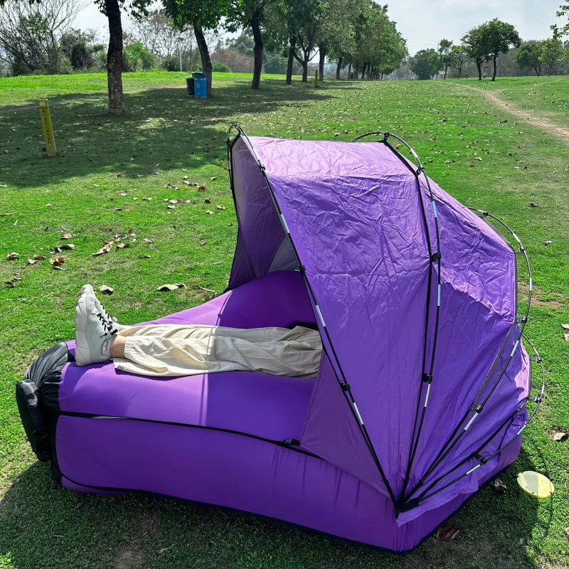 Portable Inflatable Camping Sofa with Sunshade – Outdoor Air Lounger Bed