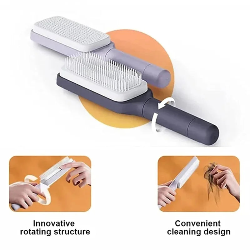 Self-Cleaning Rotating Scalp Massage Comb – Anti-Static & Retractable Design