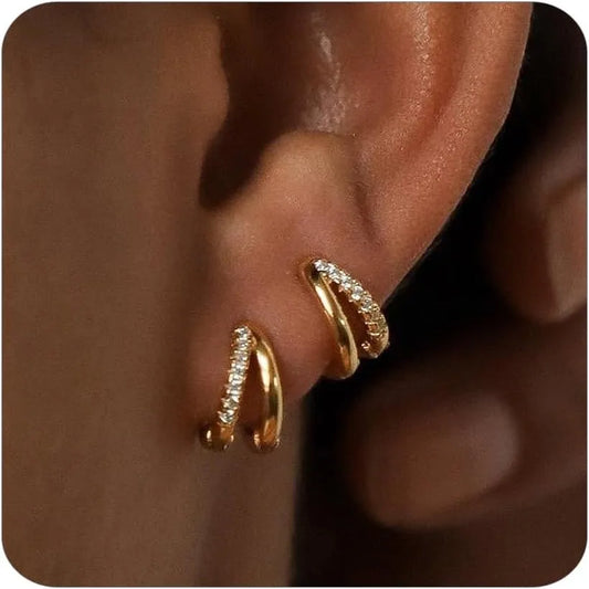 Gold Diamond Huggie Hoop Earrings – Elegant & Minimalist