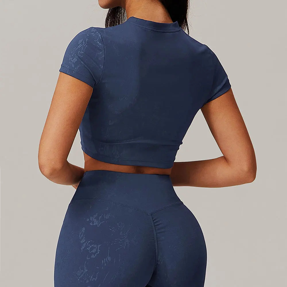Printed Crop Yoga T-Shirt – Short Sleeve Quick-Drying Sports Top for Women