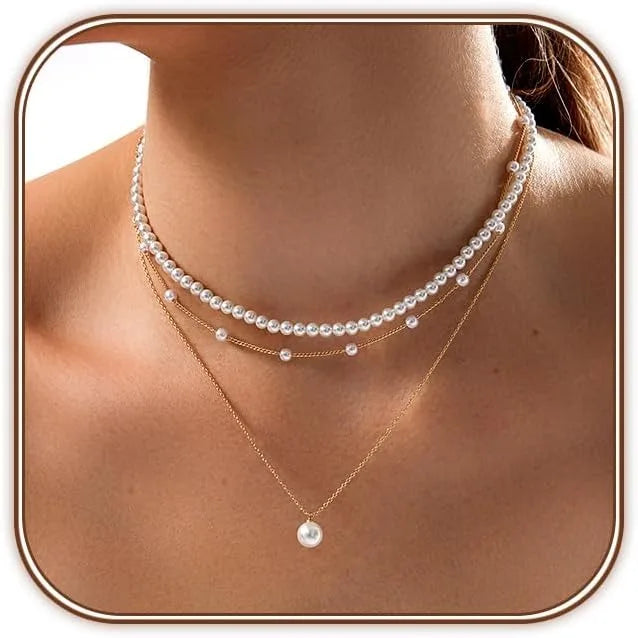 Layered Pearl Choker Necklace – Gold