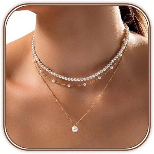 Layered Pearl Choker Necklace – Gold