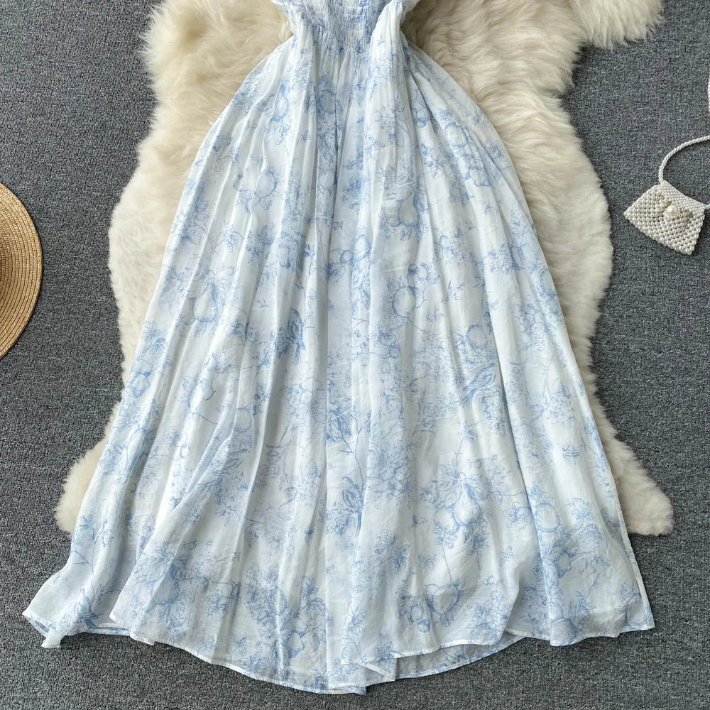 French Floral Square Neck Dress – Summer Elegance