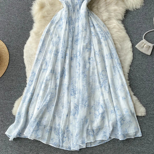 French Floral Square Neck Dress – Summer Elegance