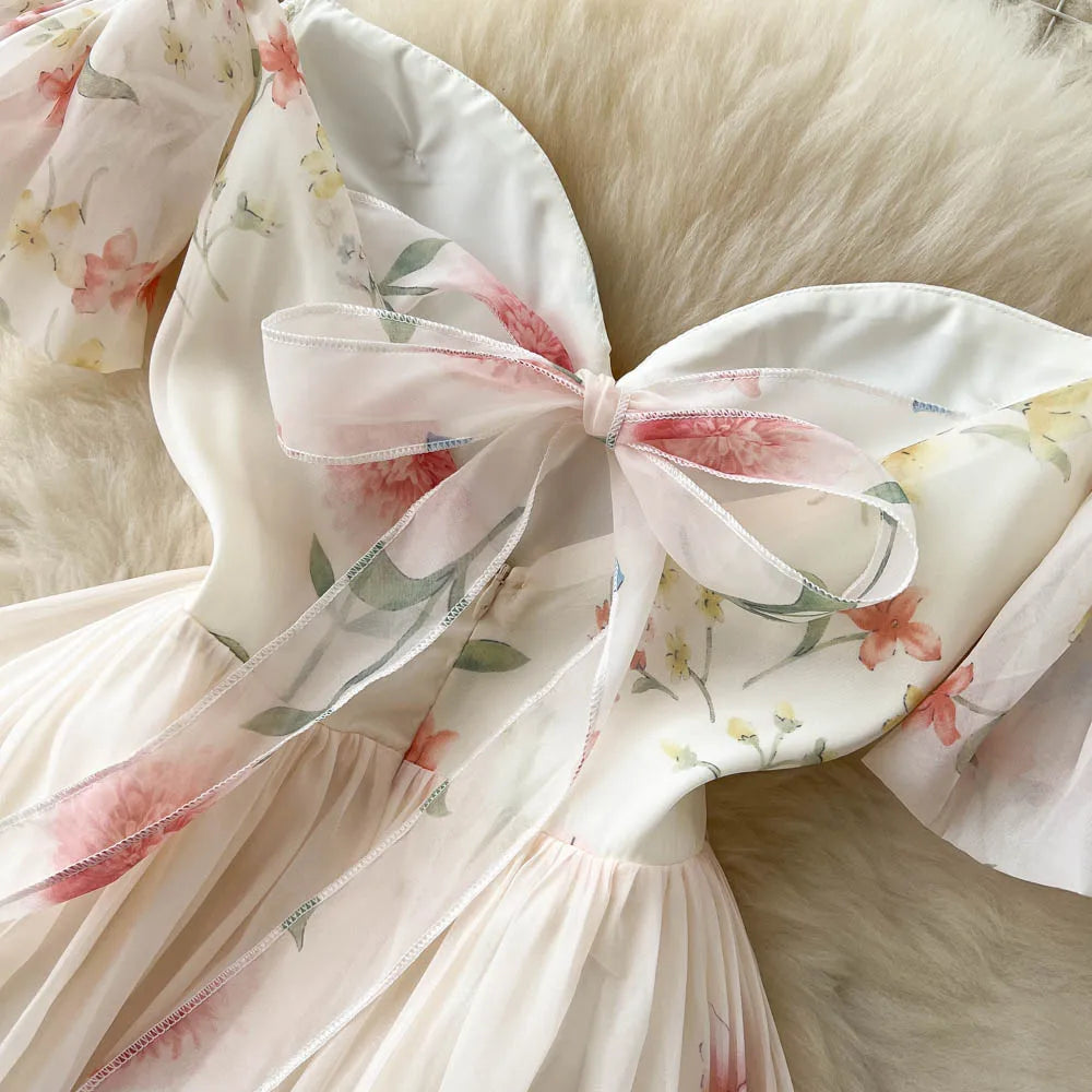 Sweet Floral Strapless Corset Dress – Off Shoulder Summer Maxi