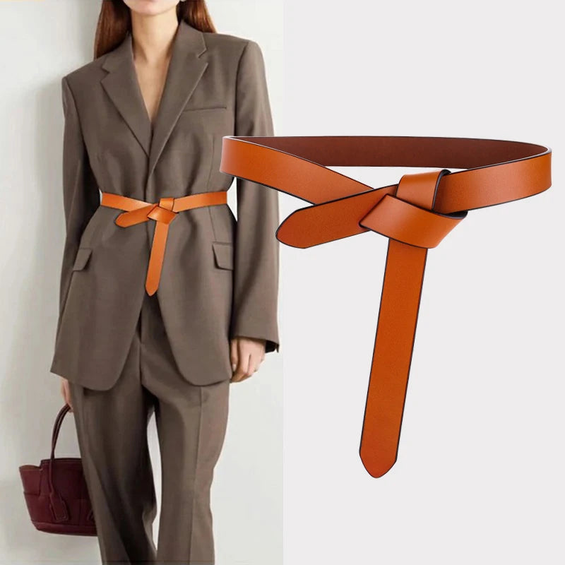 Soft Leather Tie Belt with Vintage Knot Design