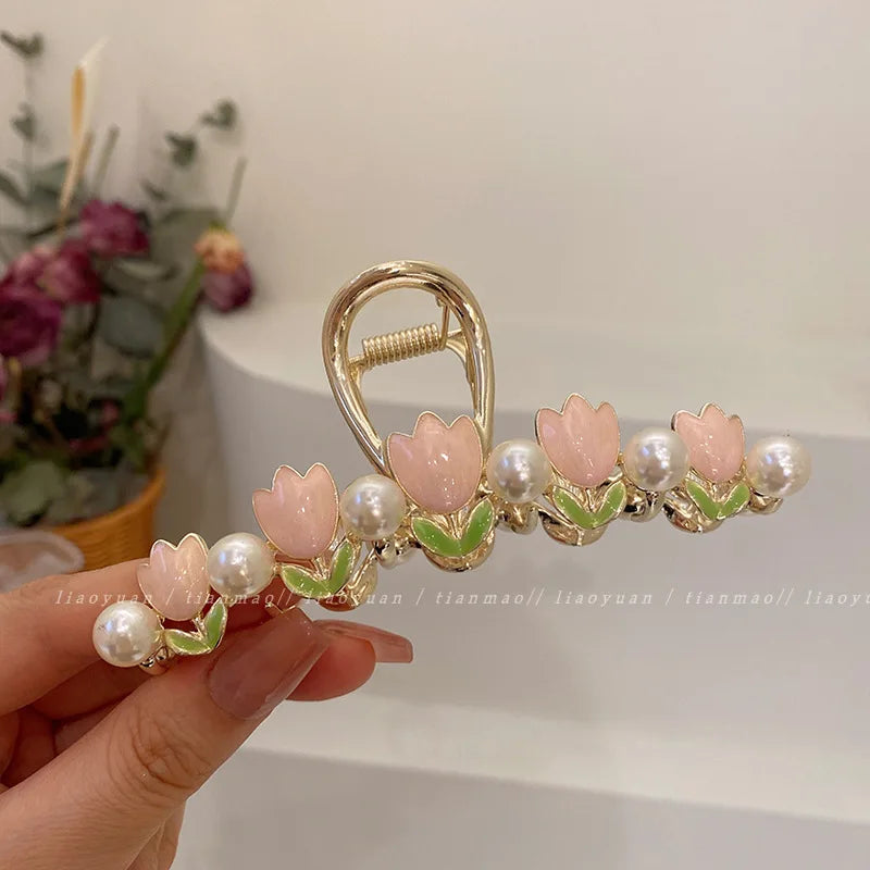 Elegant Flower Metal Hair Claw Clip for Women