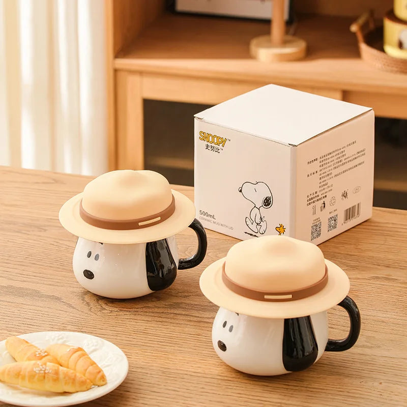 500ml Snoopy Ceramic Mug with Straw Hat Lid