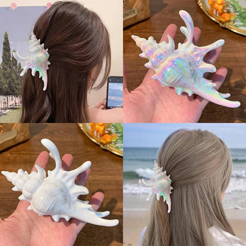 Seashell-Shaped Acrylic Hair Clip – Random Color, Trendy Summer Design
