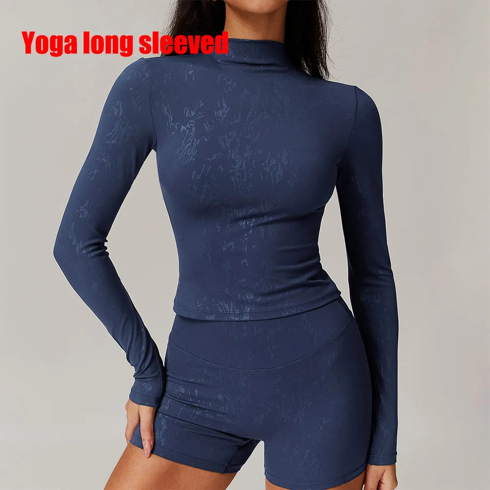 Printed Long Sleeve Yoga Top – Push Up Dry Fit Elastic Fitness Shirt