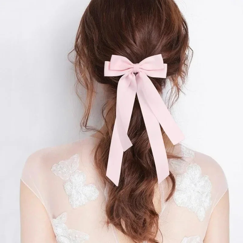 Elegant Fabric Bow Hair Clip – Long Ribbon Hairpin for Women & Girls
