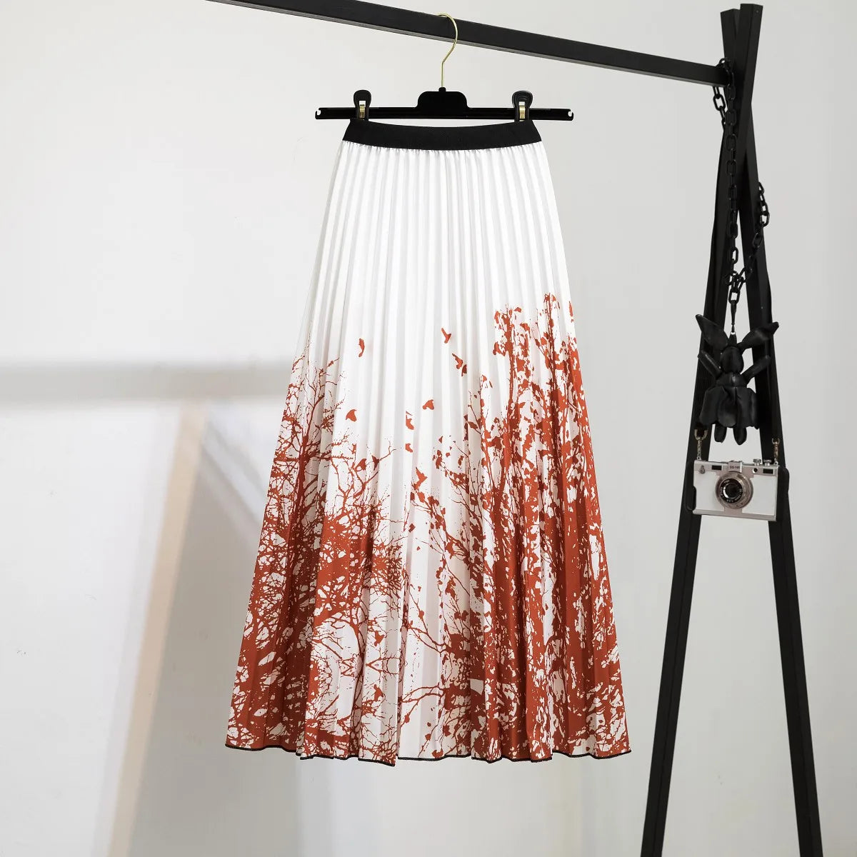 Women’s Cartoon Print Pleated Skirt – High Waist Big Swing Skirt