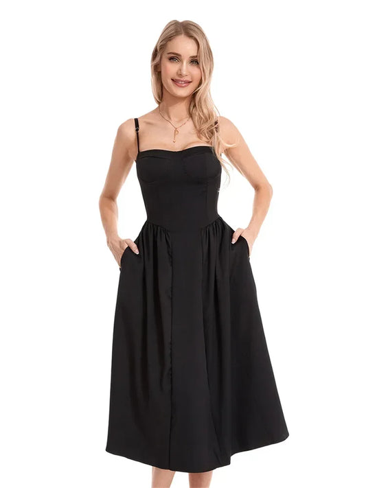 Elegant Spaghetti Strap Midi Dress
