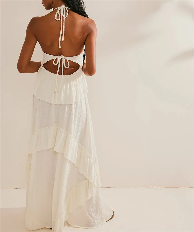 Boho Flow Ruffle Maxi Dress